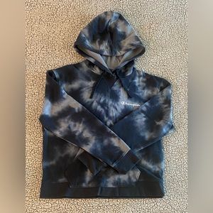 Champion Hoodie Women’s Size Large Charcoal Light Gray Tie Dye EUC